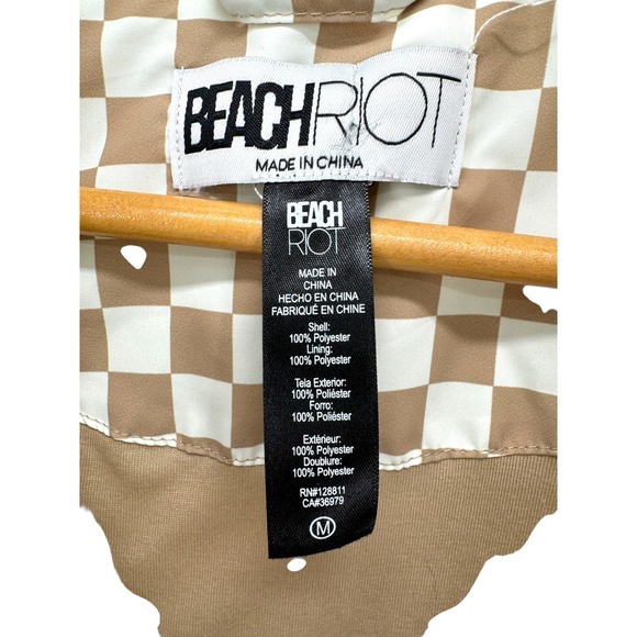 Beach Riot Canyon Puffer Vest Taupe Check‎ Cropped Sleeveless Zip Snap Women's M - Picture 4 of 5